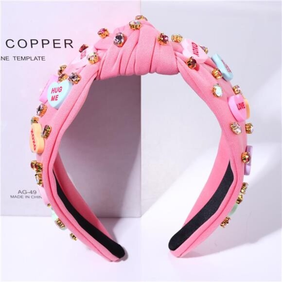 Women\'s Love Heart Headband Jeweled Crystal Rhinestone Knotted Hairband main image 6